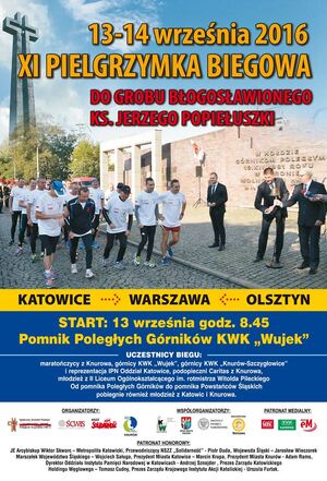 Plakat IX Pielgrzymki biegowej do grobu bł. ks. Jerzego Popiełuszki