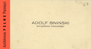 Bilet wizytowy, Adolf Bniński, wojewoda poznański