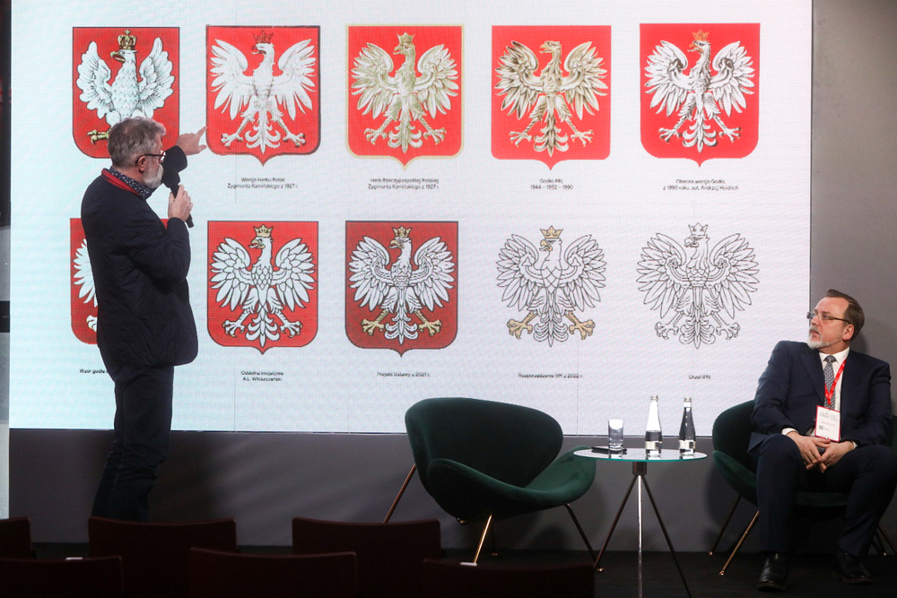 Panel dyskusyjny „Symbole tożsamości narodowej okiem twórców" podczas Kongresu Pamięci Narodowej – Warszawa, 13 kwietnia 2023. Fot. Sławek Kasper (IPN)