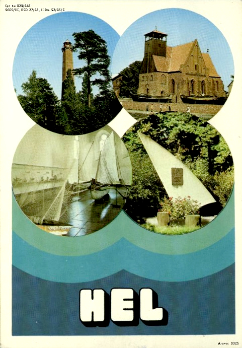 19 – Hel: latarnia morska; Muzeum Rybackie; fragment ekspozycji; pomnik Stefana Żeromskiego, 1985 r. (fot. J. Rosikoń, wyd. Krajowa Agencja Wydawnicza; IPN Ka 029/865)