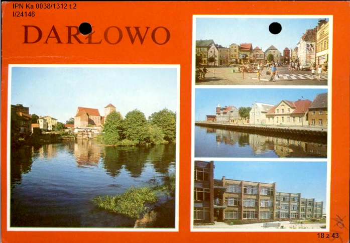 21 – Darłowo: Zamek Książąt Pomorskich; plac Kościuszki; Darłówko: kanał portowy; dom wypoczynkowy „Gniewko” (fot. T. Sumiński, wyd. Krajowa Agencja Wydawnicza; IPN Ka 0038/1312, t. 2)