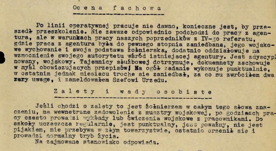 Charakterystyka służbowa Feliksa D, listopad 1947 r.