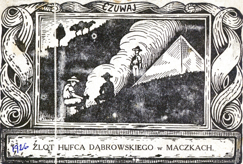 Pocztówka wydana przez 1 ZDH przy okazji zlotu Hufca Dąbrowskiego w Maczkach, 1926 r. (IPN Ka 454/194, t. 2)