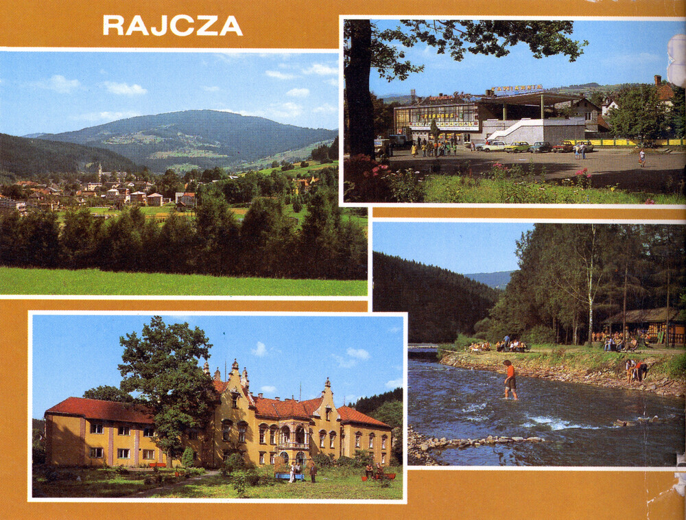 Rajcza, m.in. restauracja „Parkowa” i sanatorium, 1982 r. (fot. A. Stelmach, wyd. Krajowa Agencja Wydawnicza; IPN Ka 043/723, t. 2)