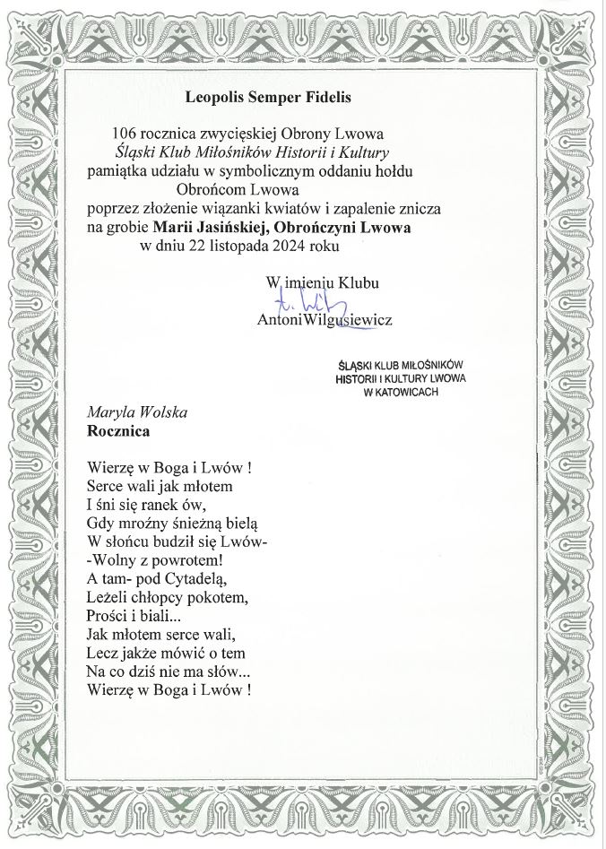 Upamiętnienie Marii Jasińskiej, obrończyni polskiego Lwowa. Fot. Dominik Abłamowicz/IPN