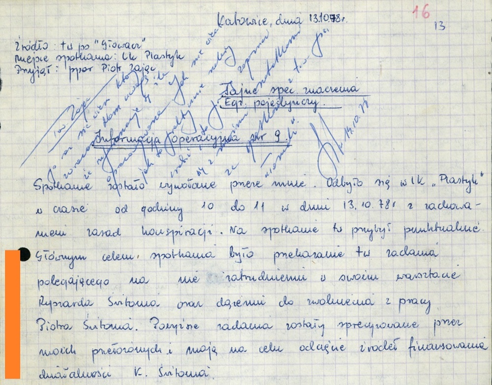 Fragment informacji TW „Głowacz” z 13 X 1978 r. zawierający m.in. polecenie funkcjonariusza, aby TW pozbawił pracy w swoim warsztacie syna K. Świtonia (AIPN Ka 0038/1285, t. 2)