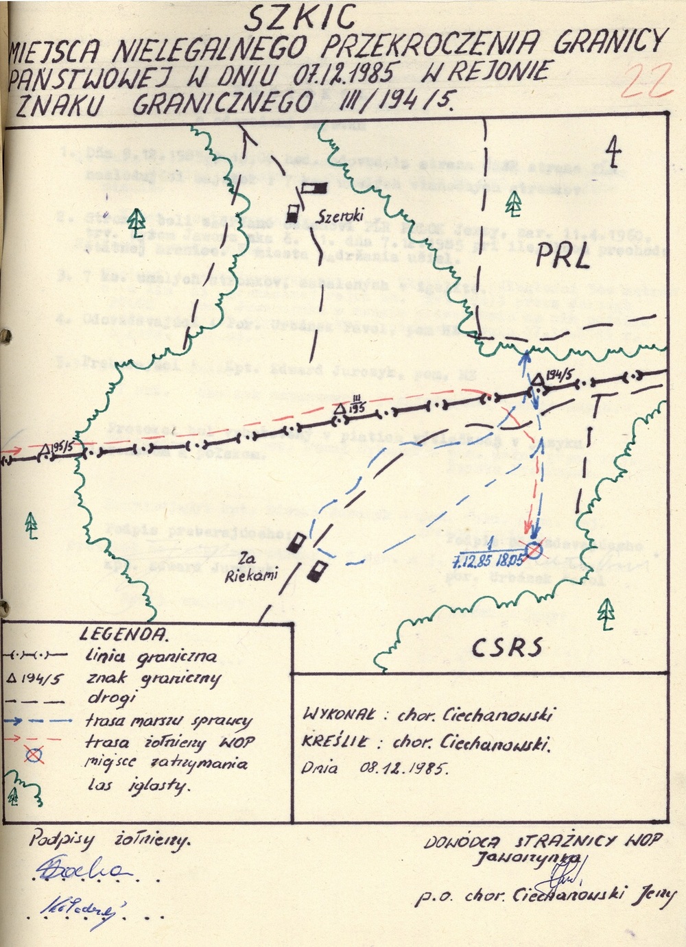 Szkic miejsca nielegalnego przekroczenia granicy (IPN Ka 034/277)