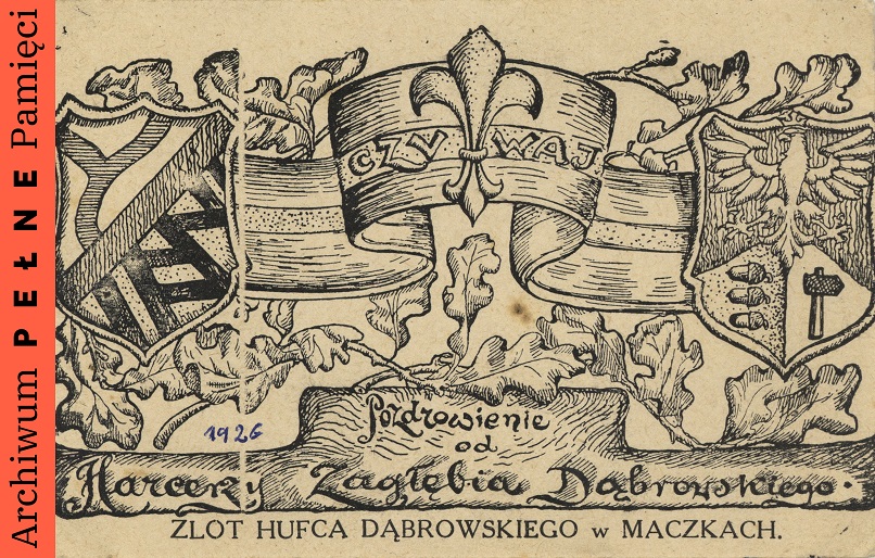 Karta pocztowa odbita w drukarni polowej podczas Zlotu Hufca Dąbrowskiego w Maczkach w 1926 r., IPN Ka 454/194, t. 2