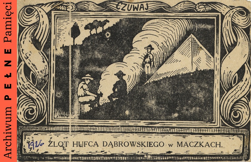 Karta pocztowa odbita w drukarni polowej podczas Zlotu Hufca Dąbrowskiego w Maczkach w 1926 r., IPN Ka 454/194, t. 2