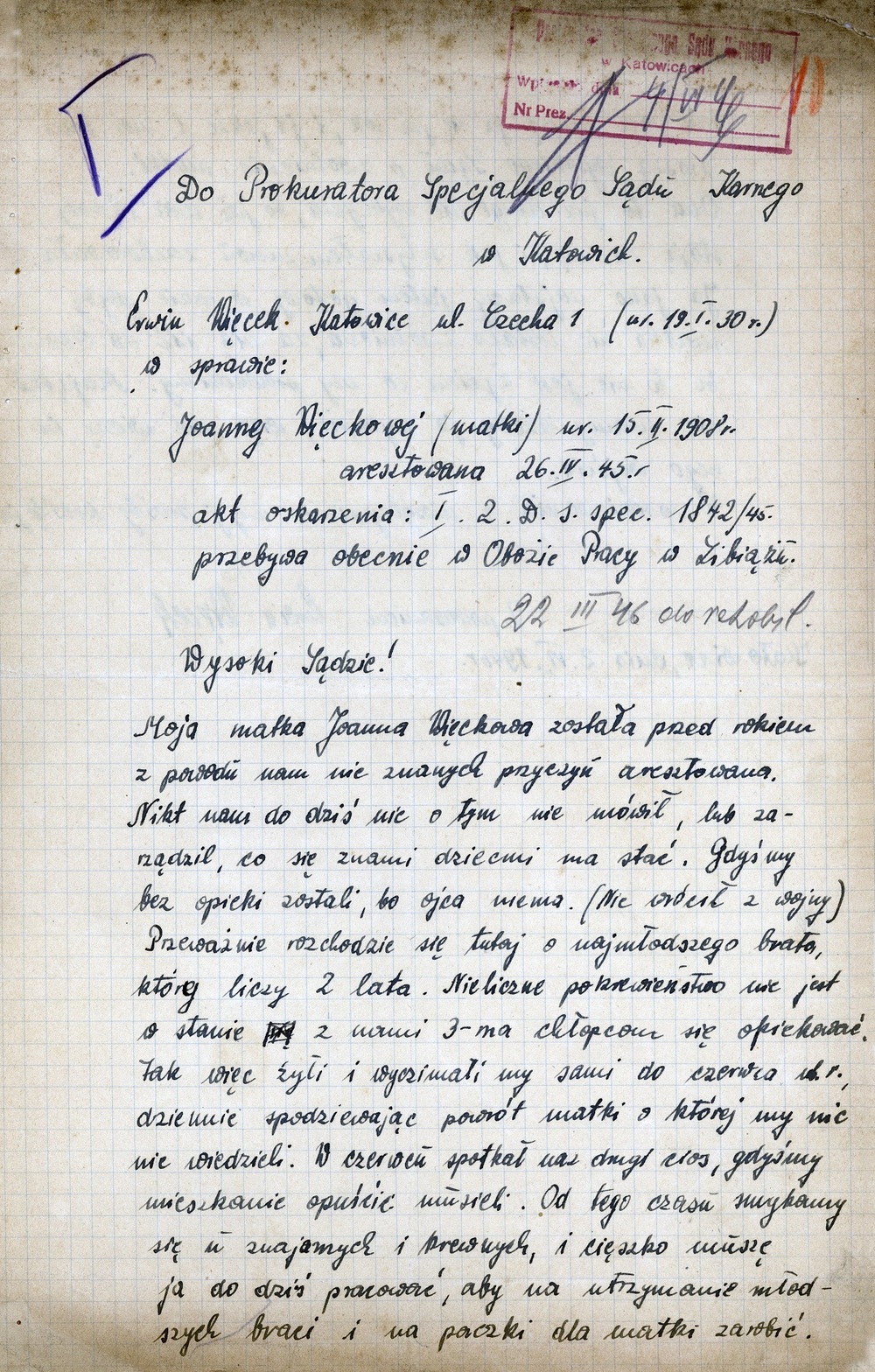 List do prokuratora Specjalnego Sądu Karnego w Katowicach z czerwca 1946 r., IPN Ka 116/6870