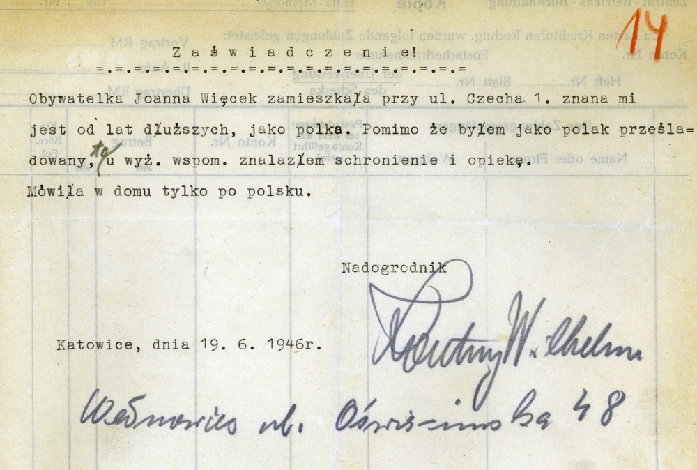 Opinia na temat Joanny Więcek, czerwiec 1946 r., IPN Ka 116/6870