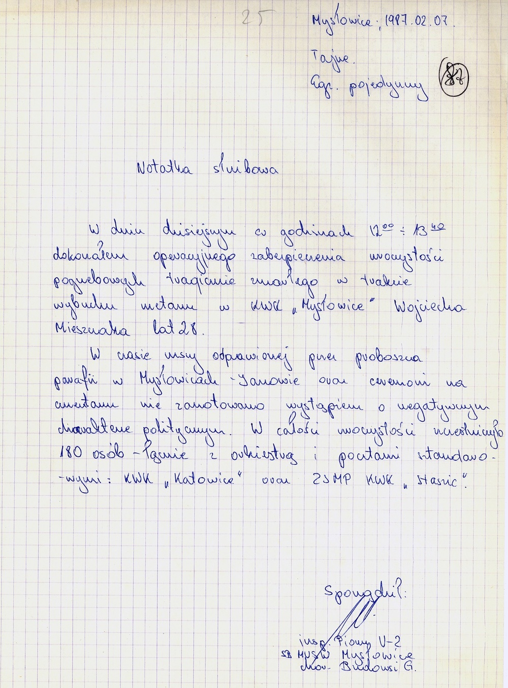 Meldunek operacyjny dot. przebiegu pogrzebu Wojciecha Mieszczaka (IPN Ka 048/704, t. 2)