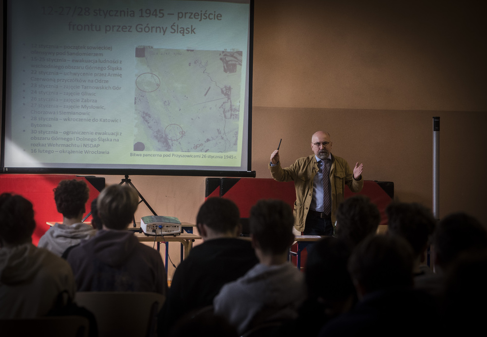 Wykład "Tragedia Górnośląska 1945. Fakty. Interpretacje. Hipotezy." – Bieruń, 11 marca 2025. Fot.: IPN.
