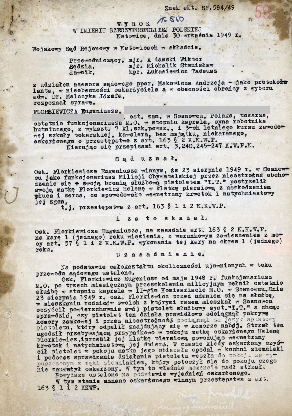 Wyrok Wojskowego Sądu Rejonowego (IPN Ka 238/3081)