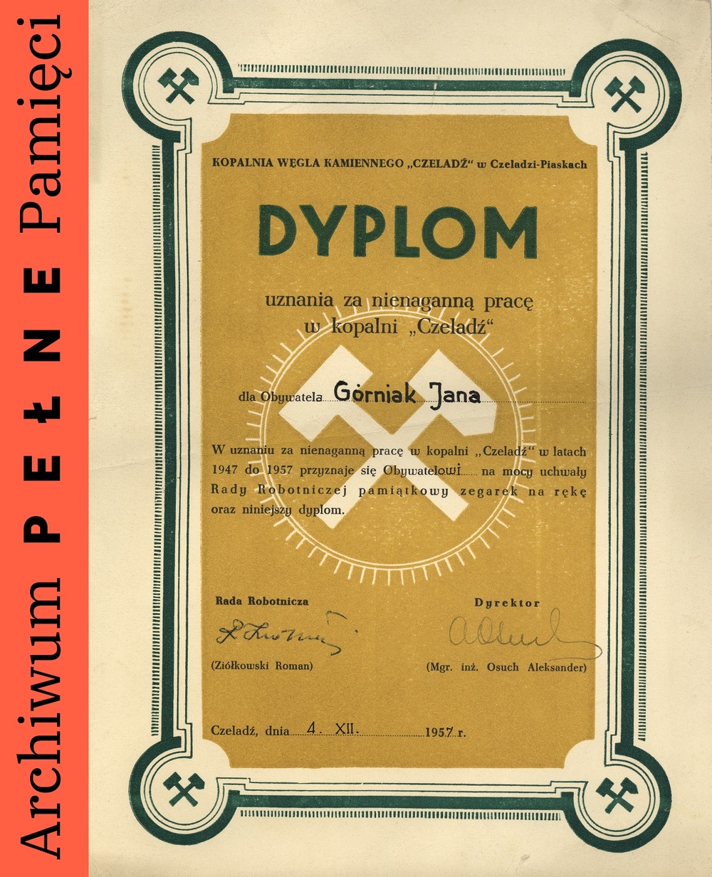 Dyplom uznania dla Jana Górniaka, sygn. IPN Ka 454/205, t.4