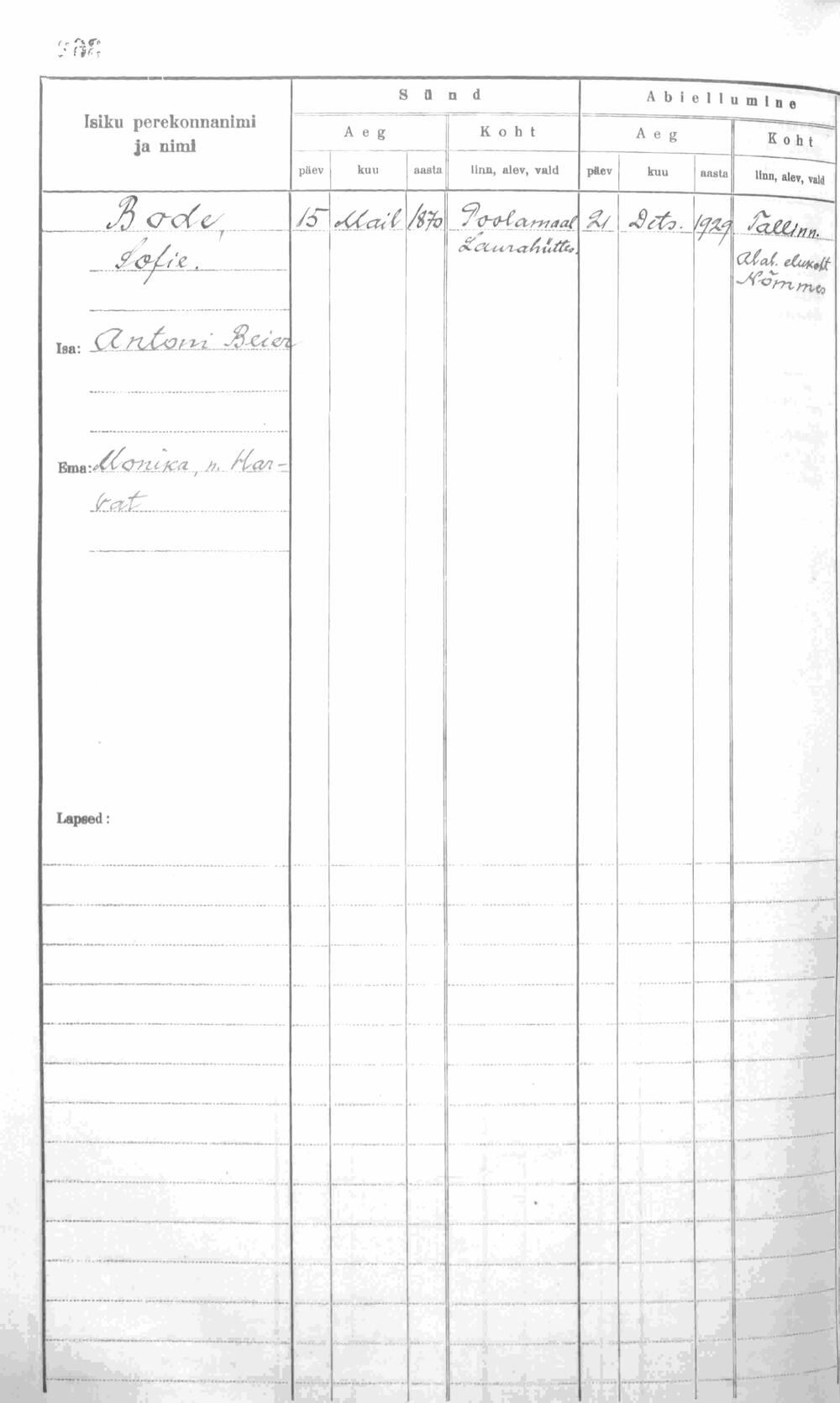 Akt małżeństwa Zofii z Davidem Alexandrem Bode w 1929 r. (TLA.1483.2.4)