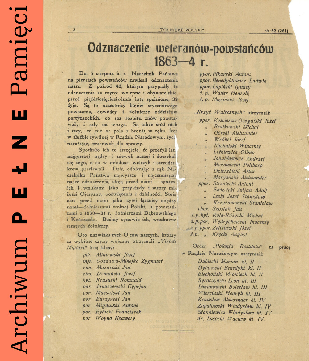 Strona tytułowa pisma „Żołnierz Polski” nr 52/261 z dnia 21 VIII 1921 r. (rewers), IPN Ka 1078/1