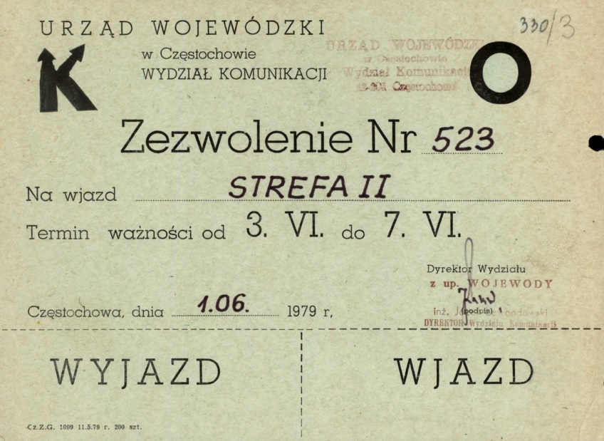 Przepustka na czas pobytu papieża w Częstochowie (IPN Ka 010/49, t. 9)