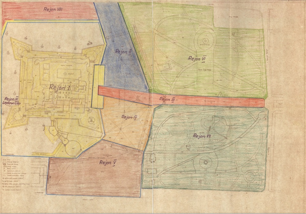 Mapy okolic klasztoru jasnogórskiego z podziałem na różne rejony podczas zabezpieczenia wizyty papieża (IPN Ka 010/49, t. 1)