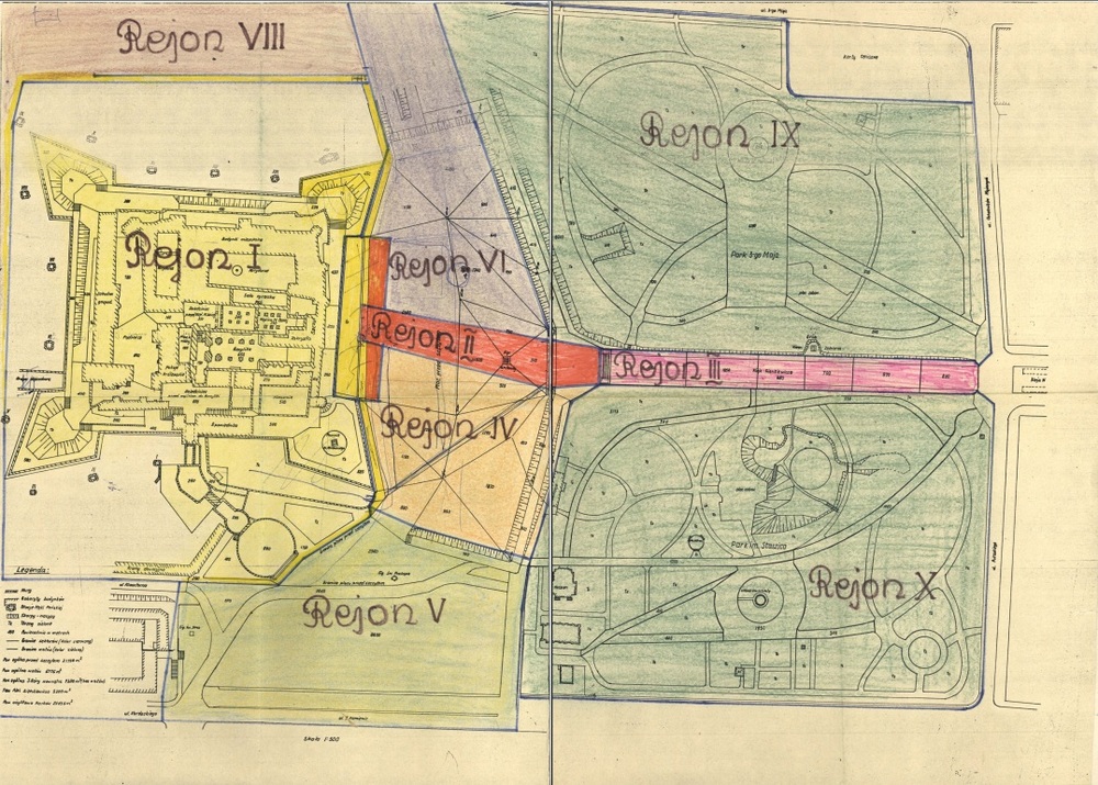 Mapy okolic klasztoru jasnogórskiego z podziałem na różne rejony podczas zabezpieczenia wizyty papieża (IPN Ka 010/49, t. 1)