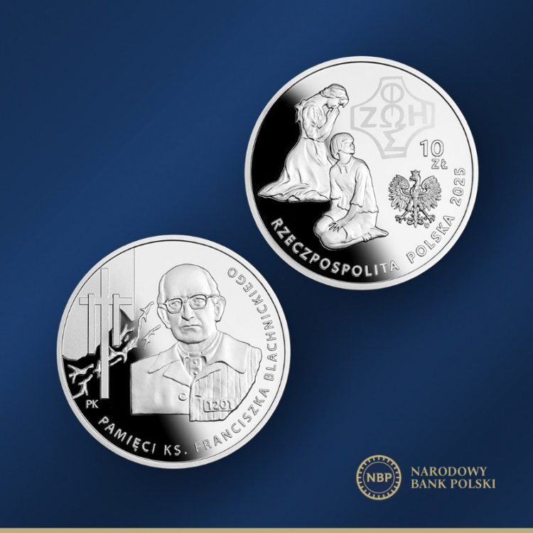 Narodowy Bank Polski wprowadził do obiegu srebrną monetę kolekcjonerską poświęconą założycielowi Ruchu Światło-Życie – ks. Franciszkowi Blachnickiemu. Mat. NBP