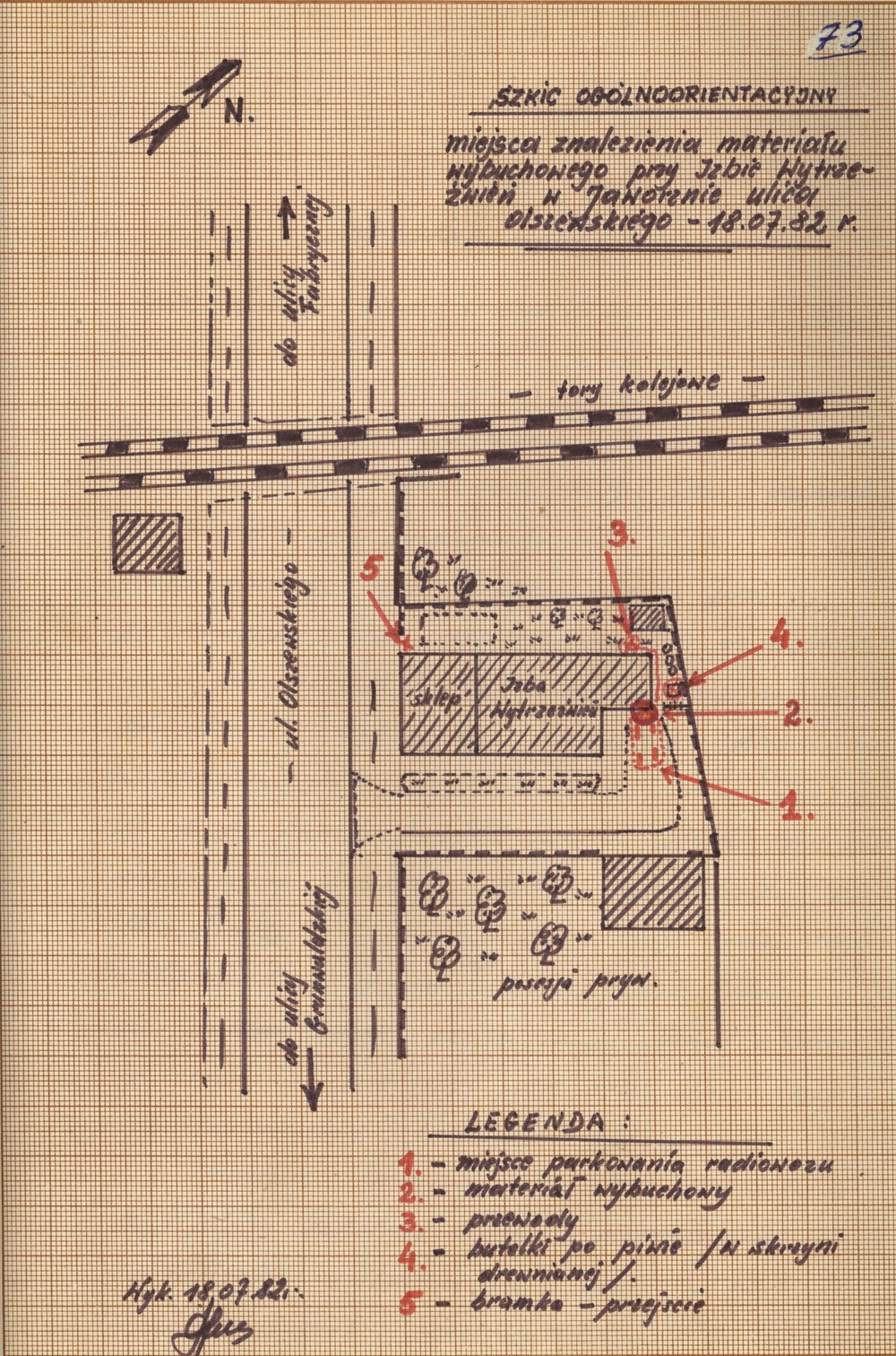 Szkic sytuacyjny najbliższego otoczenia budynku izby wytrzeźwień w Jaworznie (IPN Ka 048/1411)