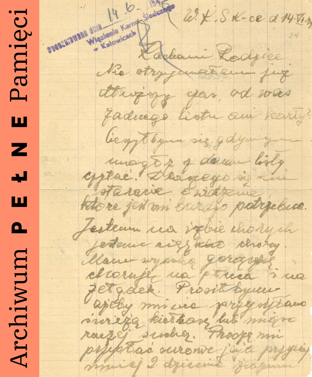 List Jerzego Kuczki wysłany z więzienia w Katowicach do rodziców, 14 VI 1949 r., sygn. IPN Ka 454/131