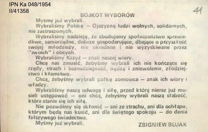 Antywyborcze ulotki, dołączone do ładunków wybuchowych (IPN Ka 048/1954)