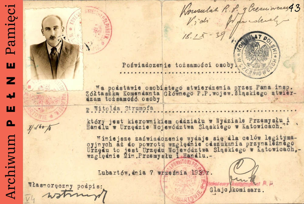 Poświadczenie tożsamości osoby, Lubartów 7 IX 1939 r., sygn. IPN Ka 454/224