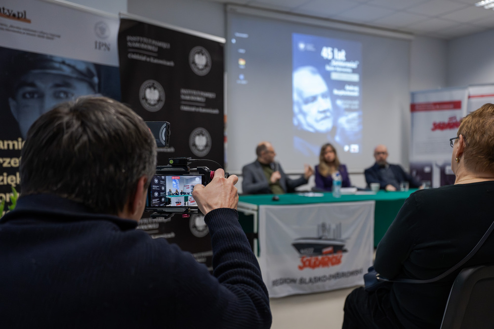 Andrzej Rozpłochowski bohaterem drugiego spotkania w ramach cyklu 45 lat „Solidarności" Śląsko-Dąbrowskiej – ludzie i struktury. Fot.: IPN Krzysztof Łojko