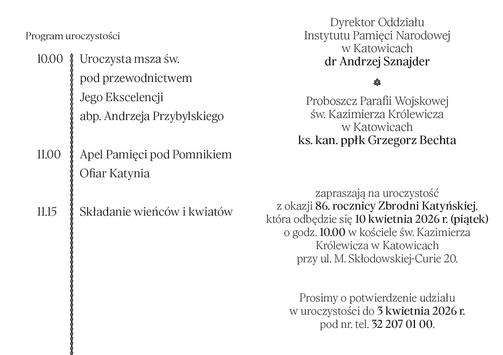 86. rocznica Zbrodni Katyńskiej – Katowice, 10 kwietnia 2026