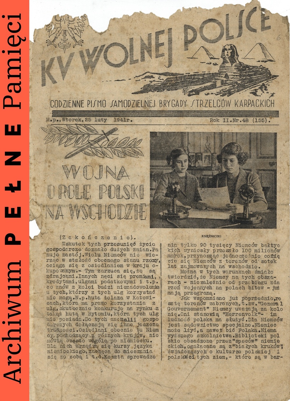 Wydawnictwo wojenne „Ku Wolnej Polsce. Codzienne Pismo Samodzielnej Brygady Strzelców Karpackich”, nr 48 z dnia 25 II 1941 r., sygn. IPN Ka 1077/15