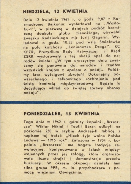 Kalendarium, „Panorama. Śląski tygodnik ilustrowany”, nr 15 (518), 12 IV 1964 r. (IPN Ka 04/3428)