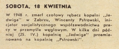 Kalendarium, „Panorama. Śląski tygodnik ilustrowany”, nr 15 (518), 12 IV 1964 r. (IPN Ka 04/3428)