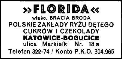 Reklama fabryki „Florida” (Księga adresowa miasta Wielkich Katowic 1935/36 r., ze zbiorów sbc.org.pl)