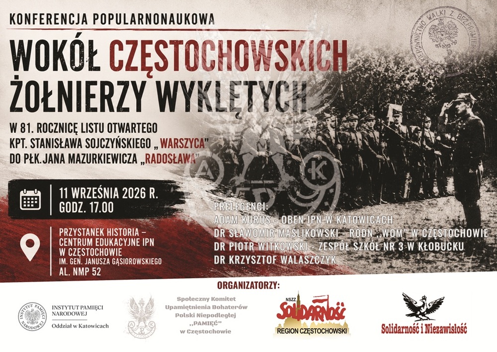 Konferencja popularnonaukowa „Wokół częstochowskich Żołnierzy Wyklętych” – Częstochowa, 11 września 2026