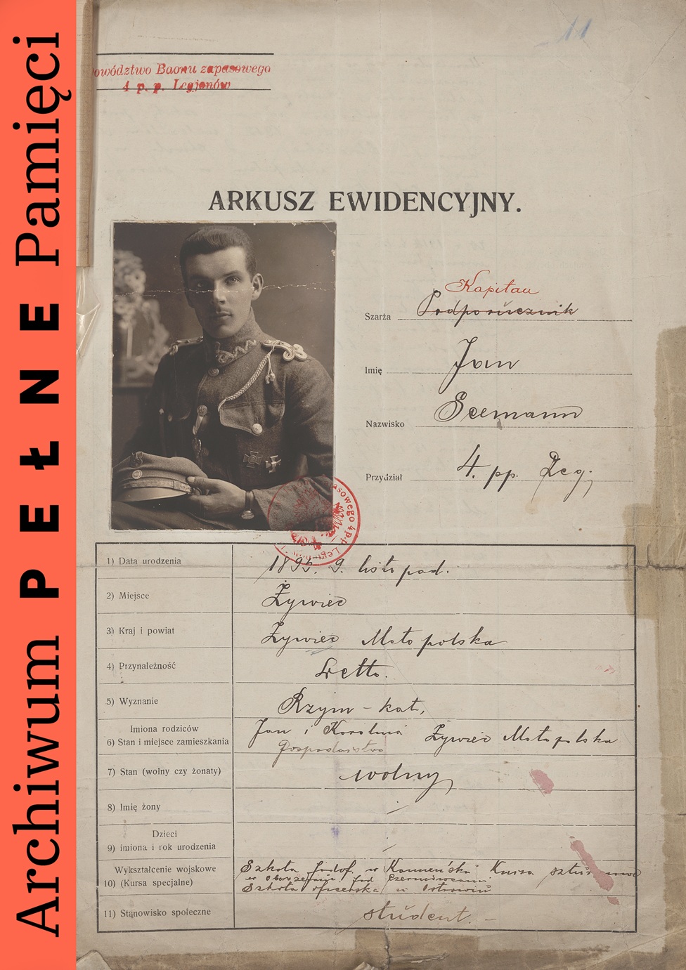 Arkusz ewidencyjny z akt personalnych oficera zawodowego kpt. Jan Seemanna, IPN Ka 1106/1