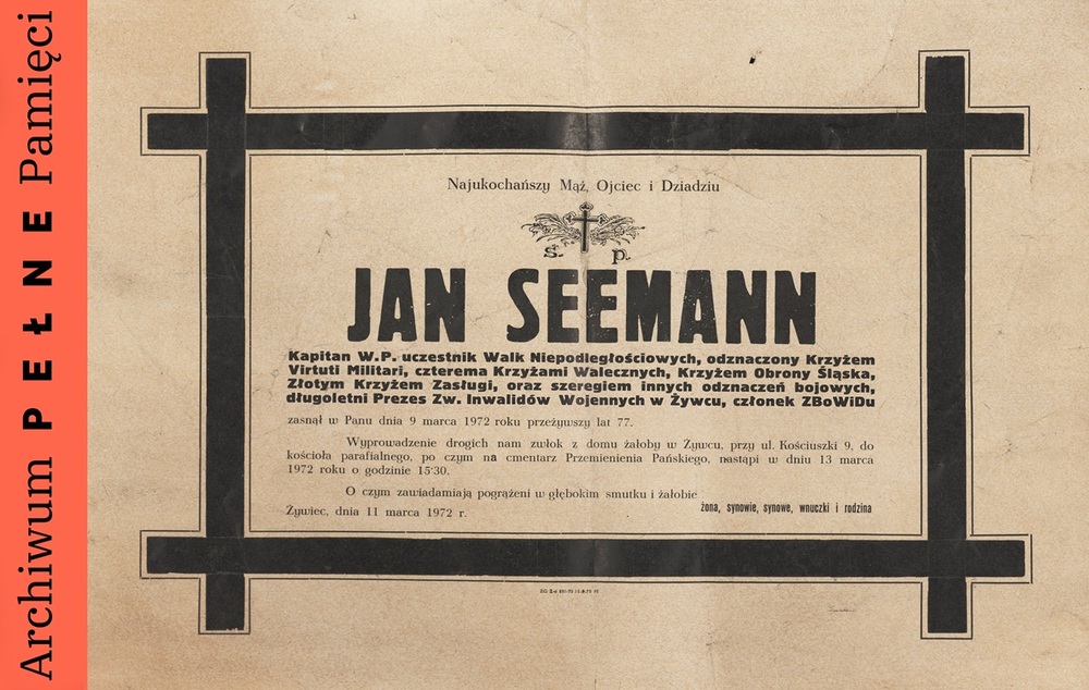 Klepsydra pogrzebowa zmarłego w 1972 r. Jana Seemanna, IPN Ka 1106/4