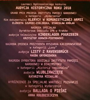 „Kindelager Pogrzebin“ laureatem konkursu IPN „Audycja Historyczna Roku 2018“.