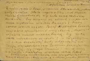 Kartka pocztowa przesłana do rodziny z obozu w Starobielsku, listopad 1939 r.
