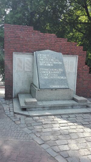 Pomnik upamiętniający miejsce, w którym w latach 1939-1945 znajdował się obóz przejściowy, z którego po przeprowadzeniu śledztwa kierowano więźniów do KL Auschwitz i innych miejsc masowej zagłady.