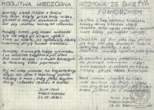 Wiersze i pieśni internowanych odnalezione w aktach Józefa Bujoczka, pracownika KWK „Julian”, internowanego w Zabrzu-Zaborzu i Uhercach (AIPN Ka 043/985, t. 2).