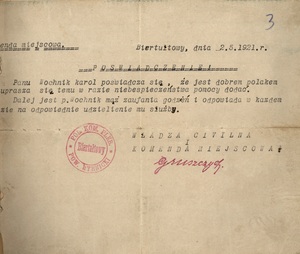 Dokument Polskiego Komisariatu Plebiscytowego z powiatu rybnickiego z 2 V 1921, wystawiony dla Karola Wochnika. sygn. akt IPN Ka 719/195 .