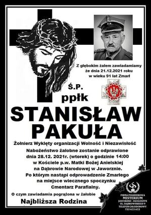 Zmarł ppłk Stanisław Pakuła „Krzewina”, żołnierz podziemia antykomunistycznego
