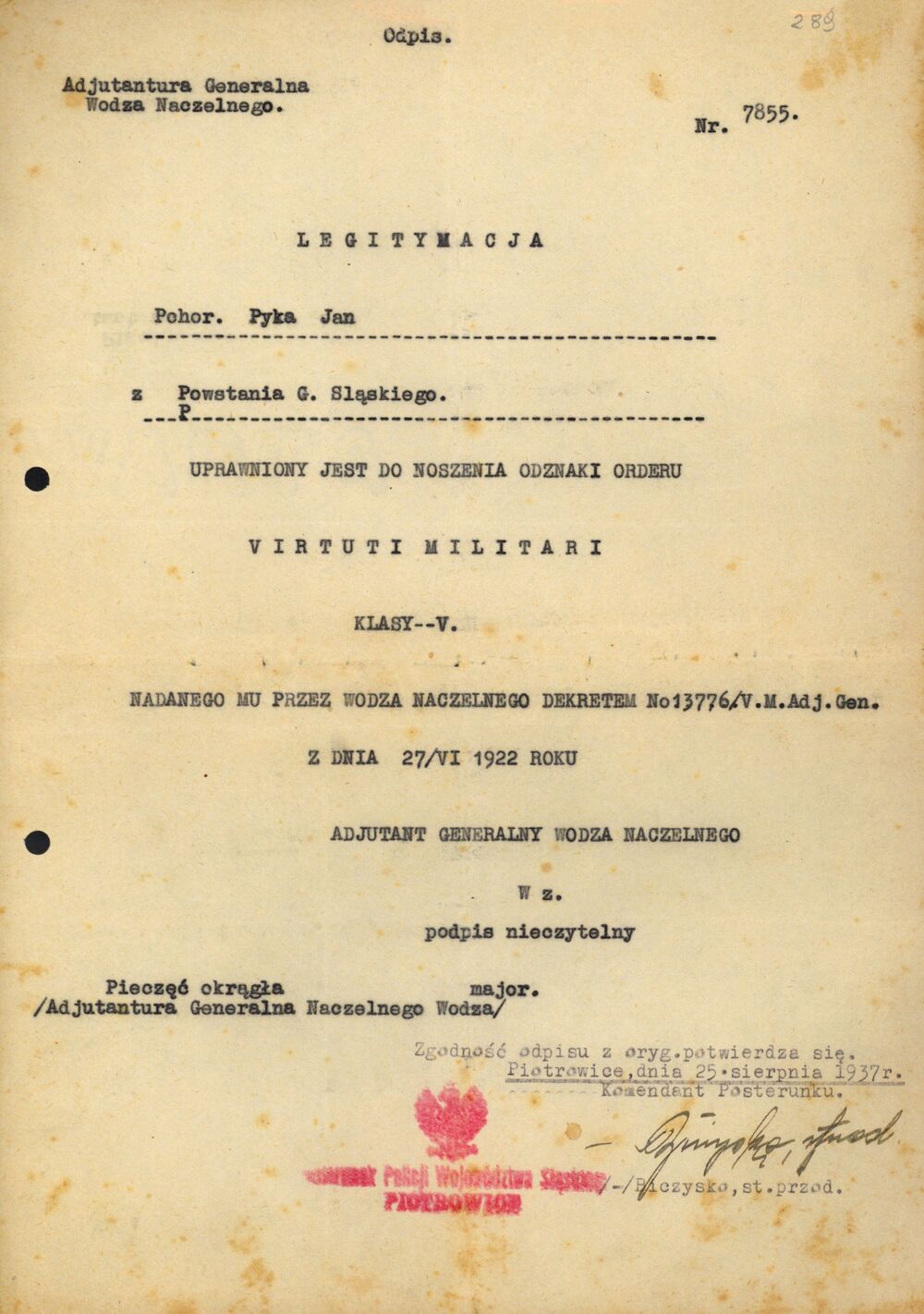 Dar prywatny przekazany przez Wincentego Pykę do Archiwum IPN w Katowicach.