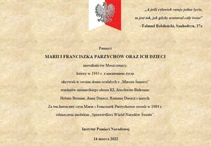Tablica upamiętniająca rodzinę Parzychów w Jastrzębiu-Zdroju. (projekt)