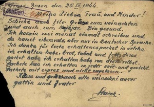 Kartka więźnia z KL Gross-Rosen, 1944 r. Sygn. akt IPN Ka 132/1446