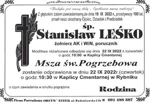 Zmarł por. Stanisław Leśko, żołnierz ZWZ–AK