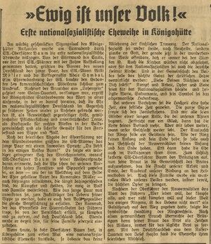 Fragment dotyczący ślubu, Kattowitzer Zeitung nr 62, 3 III 1940. Archiwum IPN w Katowicach.