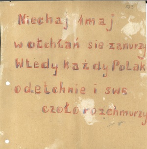 Ulotka nawołująca do bojkotu obchodów 1 maja w 1953 r.,
kolportowana na terenie Śląskiej Akademii Medycznej w Zabrzu, sygn. akt IPN Ka 230/6096, t. 2